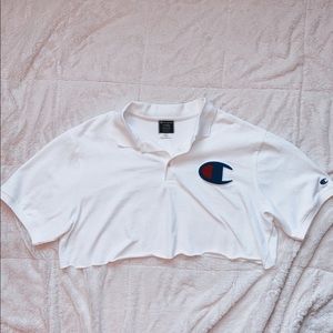White Champion Cropped Polo Shirt